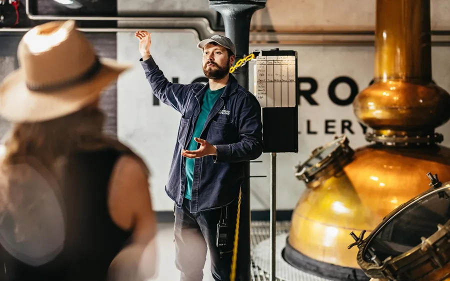 Copper pot stills in the Holyrood Distillery still house